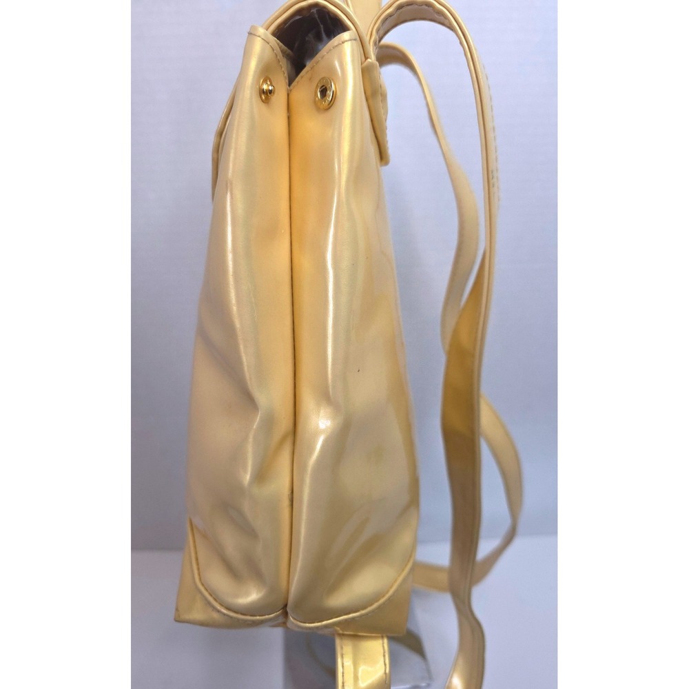 VTG Escada Acte 2 Yellow Gold Patent Leather Mini Backpack Gold EE Logo FLAWED - Picture 7 of 10